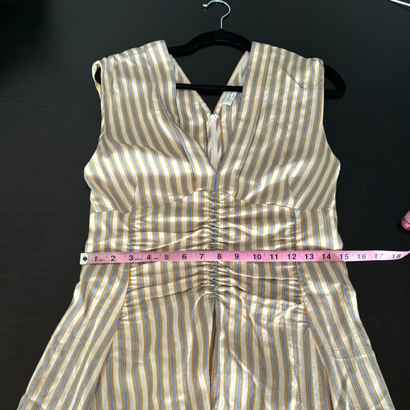 Sandro Paris Anym Ruched Embroidered Striped Twill Midi Dress (size EU 40) - Picture 7 of 10